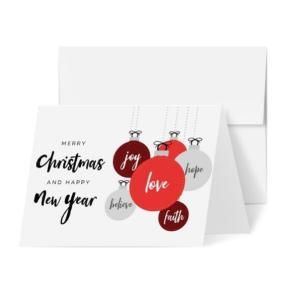 2026 Merry Christmas and Happy New Year – Love, Faith, Hope, Joy, Believe Greeting Cards for Christmas New Year Holidays | 4.25 x 5.5 (A2 Size) | 25 Cards and 25 Envelopes