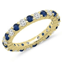 1.00 Carat (ctw) 18K Yellow Gold Round Blue Sapphire & White Diamond Ladies Eternity Wedding Anniversary Stackable Ring