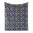 thumbnail image 1 of Floral Soft Flannel Fleece Blanket, Colorful Hand Drawn Inspired Arrangement of Flowers Leaves Illustration, Cozy Plush for Indoor and Outdoor Use, 60" x 80", Azure Blue Yellow Coral, by Ambesonne, 1 of 5