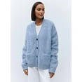 thumbnail image 4 of Women'S Fleece Cardigan Sweater Lazy Style Loose Knit Warm Cardigan Sweater Blue L, 4 of 8
