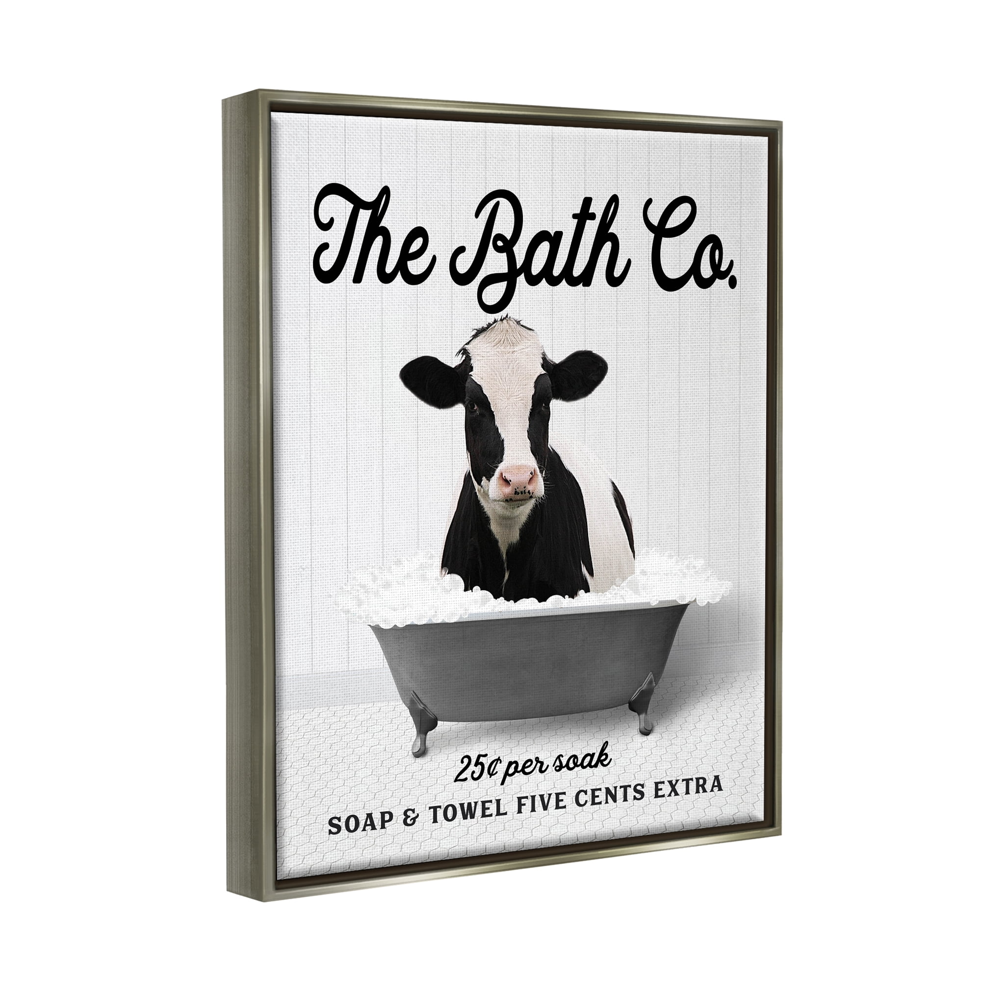 Stupell Industries Vintage Bathroom Cow Animals & Insects Painting Gray Floater Framed Art Print Wall Art, 25 x 31
