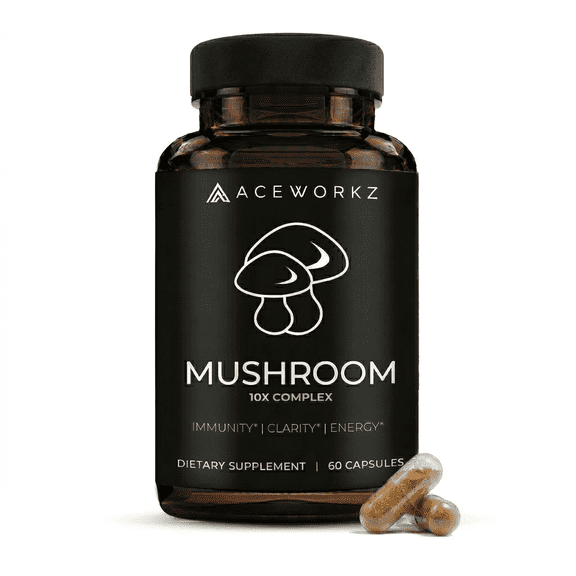 Mushroom Complex Supplement – 14,500mg Organic Ten Mushroom Blend with Lion’s Mane, Reishi & Cordyceps – Memory, Focus & Immune Support – Enhanced Absorption with BioPerine® (90 Capsules)