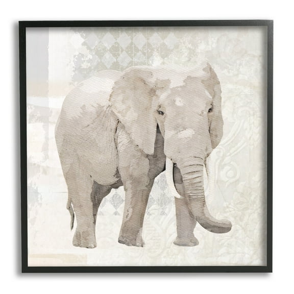 Stupell Patterned Elephant Vintage Collage Animals & Insects Painting Black Framed Art Print Wall Art