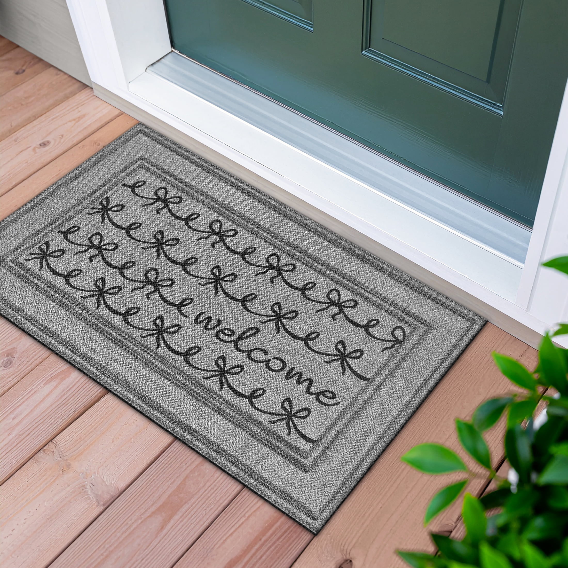 Welcome Bows, Apache Mills Gray 18x30 Indoor Outdoor Entrance Doormat