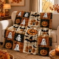 thumbnail image 4 of Clearance! Halloween Quilted Throw Blanket, Vintage Patchwork Pumpkin Ghost Witch Bat Print Soft Cozy Farmhouse Fall Decor Lightweight Quilt Blanket for Couch Bed, 4 of 5