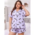 thumbnail image 3 of ebukurty Plus Size Pajama Sets for Women 2 Piece Button Short Sleeve Purple Pajamas, Sizes 1XL-4XL, 3 of 10