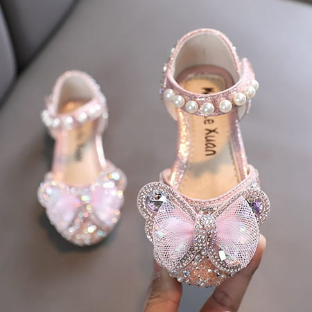 

Bnwani Merrelles Shoes For Children Casual Sequins Bowknot Pearl Princess Shoes Girl Mesh Sandals Girls Soft-Soled Sandals Pink Size 22