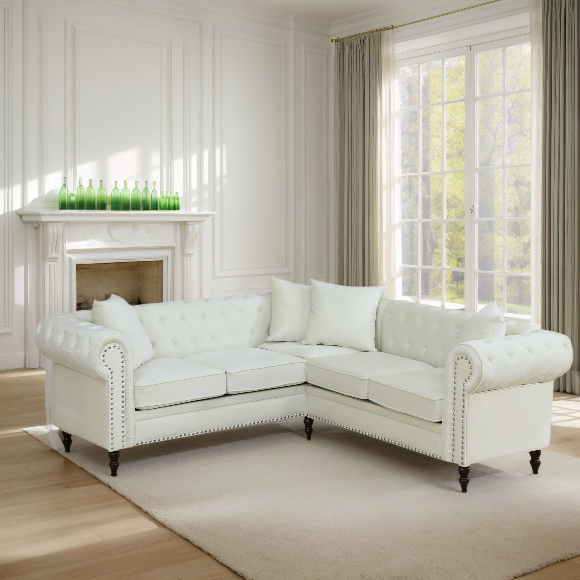 Hommoo 4-Seat Semi PU Leather Sectional Sofa Set - Walmart.com