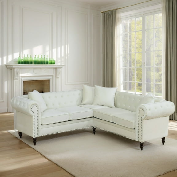 Hommoo Sofa Set, 62.5" Flannelette 2-Piece Couch Living Room Sofa Set,L-Shaped Sectional Sofa,Sectional Couches for Living Room,White