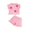 thumbnail image 2 of CUZIBR Summer Toddler Baby Girls 2 Piece Sets Sleeveless Ribbed Cute 3D Strawberry Crewneck Ruffles Tank Top Blouse Shorts Breathable Stylish Lightweight Outfits,Pink,18-24 Months, 2 of 7