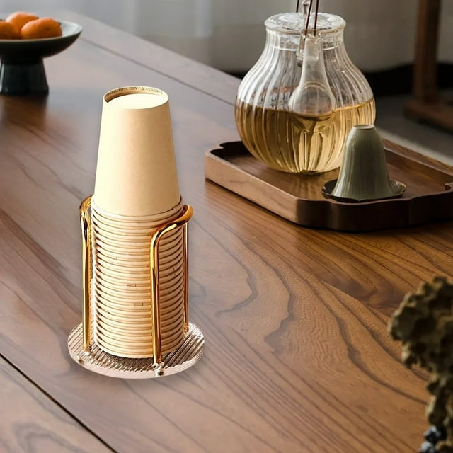 Portavasos acrílico dorado | Estante para vasos desechables | Organizador multifuncional para tazas de café y té en casa y en la oficina | Diseño compacto