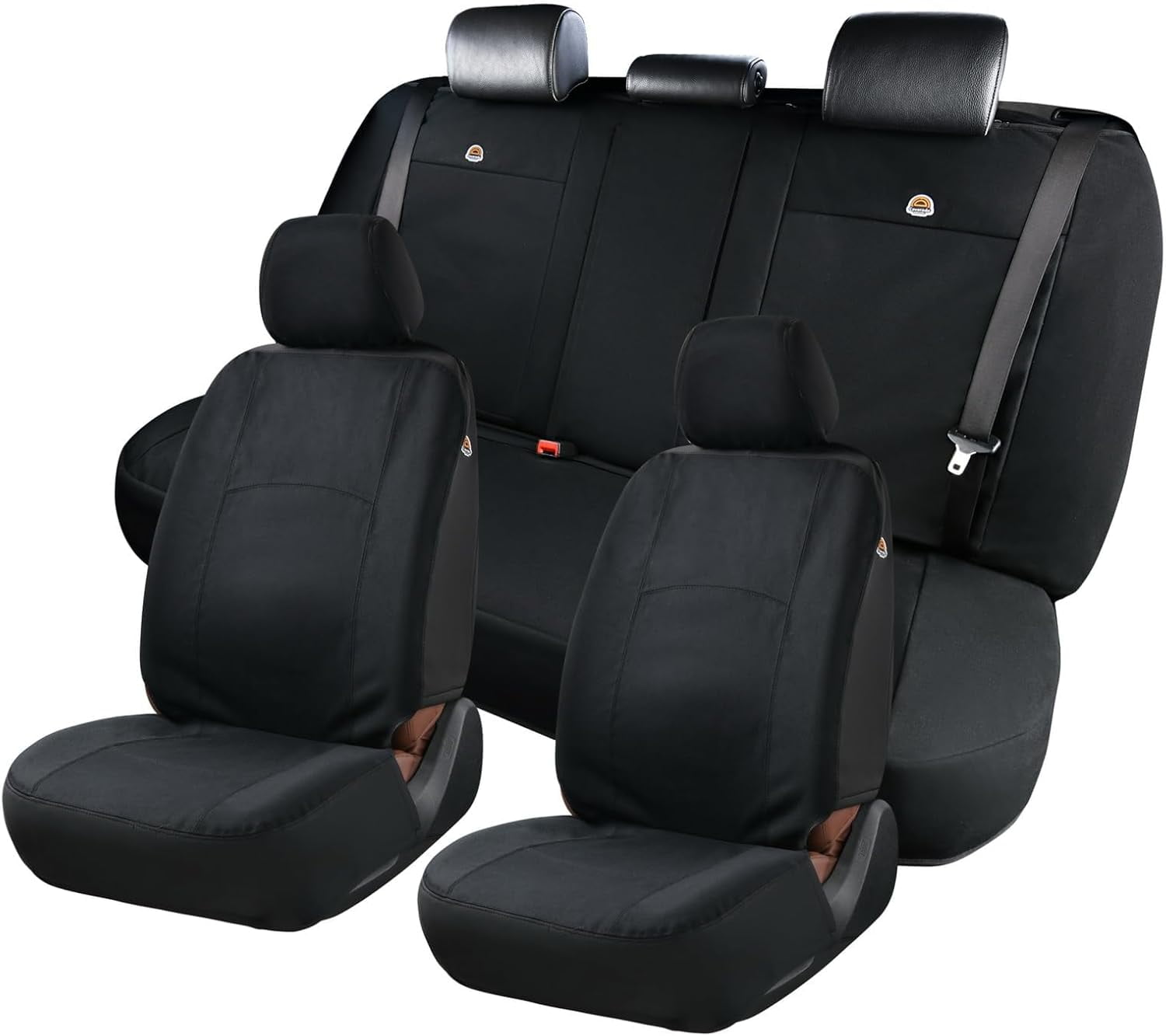 Coverado Front Car Seat Covers 2 Seats, Waterproof Canvas Seat Protectors, Car Seat Cushions for Kids & Dogs, Universal Fit Most Cars SUV Trucks, Black