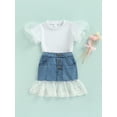 thumbnail image 4 of nvzhuang Girl Two Piece Set,  Short Sleeve Dot Mesh Decor T-shirt Denim Lace Hem Elastic Skirt, 4 of 9