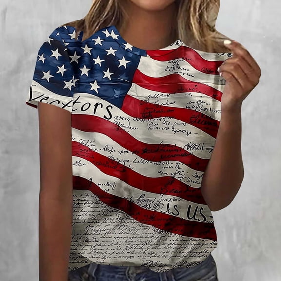 Xdegoge 4th Of July Patriotic T Shirt for Women USA American Flag Graphic Short Sleeve Crewneck Stars And Stripes Casual Loose Fit Summer Tops Sparkle Print Independence