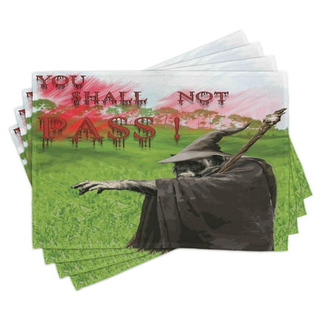 

Mystic Placemats Set of 4 Bloody Quote You Shall Not Pass Lettering with an Evil Monkey Wizard on Field Display Washable Fabric Place Mats for Dining Room Kitchen Table Decor Multi by Ambesonne
