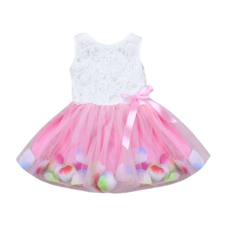 

HTGFGMGW Flower Girl Dresses Toddler Bowknot Tutu Petals Tulle Dresses Baby Girls Flower Gown Outfits Dresses for Girls Pink