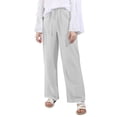 thumbnail image 5 of Women'S Cotton Linen Drawstring High Waisted Pants Casual Loose Fit Wide Leg Trousers Light Gray L, 5 of 7
