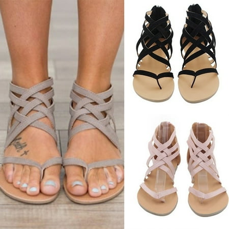 

Women Flat Sandals Cross Straps Open Toe Breathable Casual Shoes for Summer