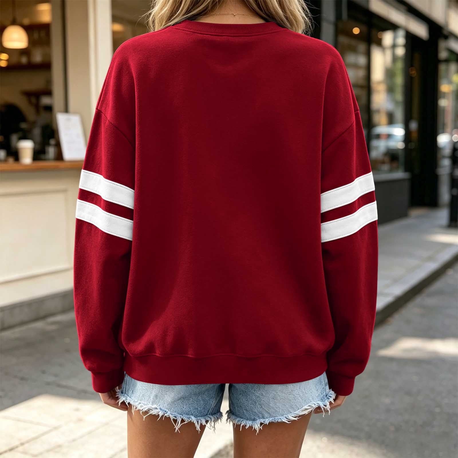 GUACER Women's Tops Oversized Crewneck Sweatshirts Varsity Stripe Long Sleeve Pullovers Soft Cozy Knit Casual Fall Campus