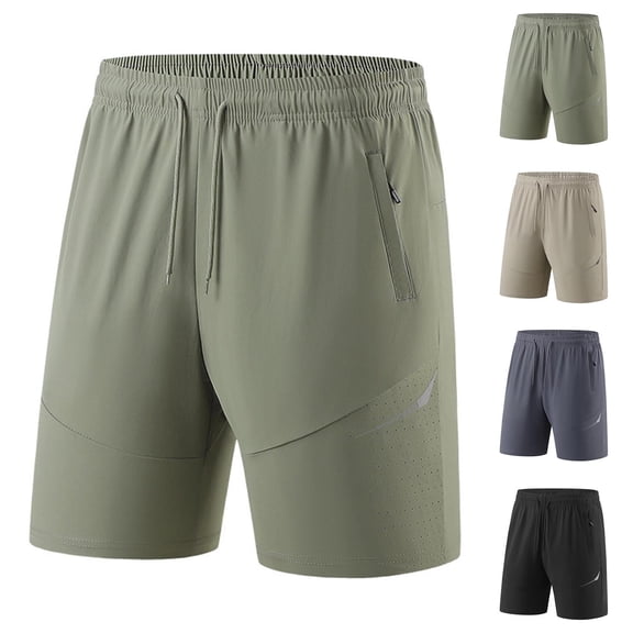 BRGZLK Men's Running Shorts Workout Gym Solid Color Short Quick Dry Ice Silk Quick Drying Zipper Pocket Drawstring Shorts