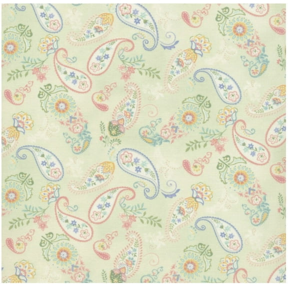 Henry Glass Dorothy Jean's Flowers Garden Paisley Green Cotton Fabric By The Yard