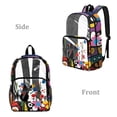 thumbnail image 2 of ZIATUBLES Heavy Duty Clear Backpack, Abstract Cat Floral Print Fabric & PVC Transparent Bag with Reinforced Strap, Large Capacity See Through Backpack for School Work Security Travel, 2 of 7