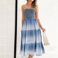thumbnail image 6 of Nrmvnmi Women's Summer Beach Denim Midi Dresses Smocked Tiered Colorblock Strapless Tube Top Boho Sleeveless Side Split Casual Swing Dress Long Sun Dresses Blue XLMothers Day Gifts, 6 of 8