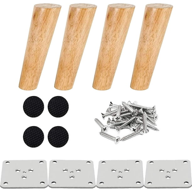 Juego de 4 patas de madera para muebles Patas de cama inclinadas de 15 cm Patas de mesa de café Patas de muebles de cocina en acabado nogal con accesorios de montaje para sillones, mesitas de noche, a
