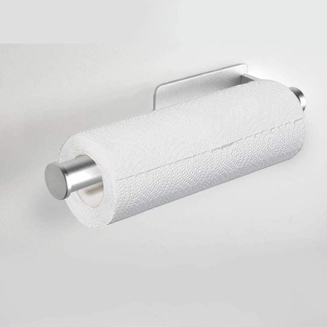 Porta toallas de papel de aluminio Space para debajo del gabinete, soporte para rollos de papel resistente a la oxidación y a los rayones con acabado cepillado moderno, diseño de tubo redondo