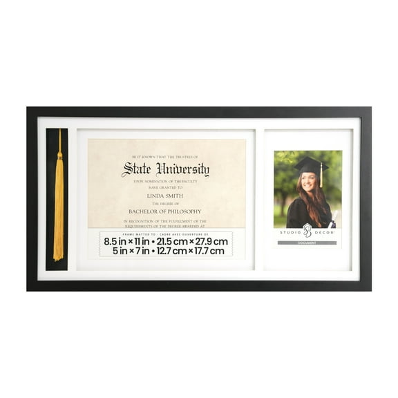 5" x 7" Black Graduation Certificate with Tassel Picture Frame by Studio Décor - Display Diplomas - Certificates - and Documents - Includes Hanging Hardware - 1 Pack