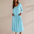 thumbnail image 2 of Women's Loose Dresses Ladies' Casual Loose Solid Color Round Neck Long Dresslong Sleeved Round Neck And Ankle Dress, 2 of 8