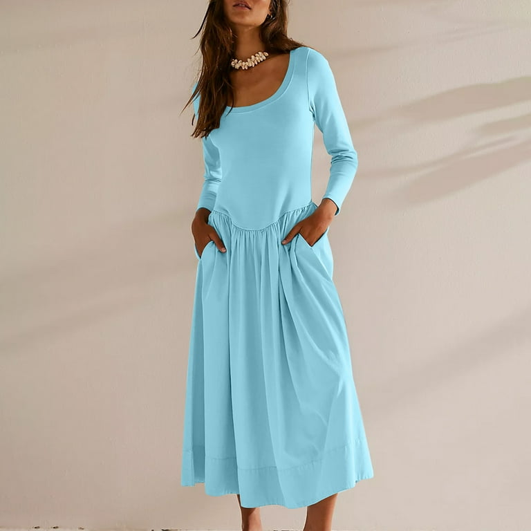 Kmdttou Ladies' Casual Loose Solid Color Round Neck Long Dresslong Sleeved Round Neck And Ankle Dress,Chic Day Dresses for Ladies Summer Wear - Walmart.com Kmdttou Ladies' Casual Loose Solid Color Round Neck Long Dresslong Sleeved Round Neck And Ankle Dress,Chic Day Dresses for Ladies Summer Wear - Walmart.com