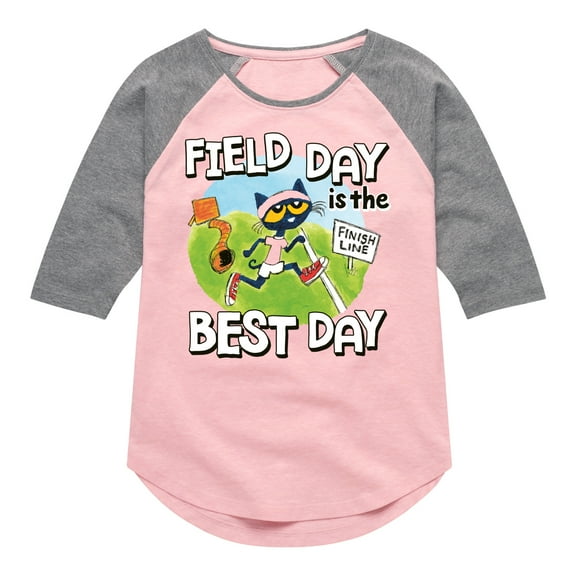 Pete the Cat - Field Day - Field Day is the Best Day - Crossing the Finish Line - Toddler And Youth Girls Raglan Graphic T-Shirt
