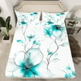 thumbnail image 2 of jejeloiu Vintage Flower Bed Sheets,Modern Minimalist Desgin King Sheets,Cyan White Sheet Set For Men Women,Ultra Soft Home Decor,4pcs, 2 of 7