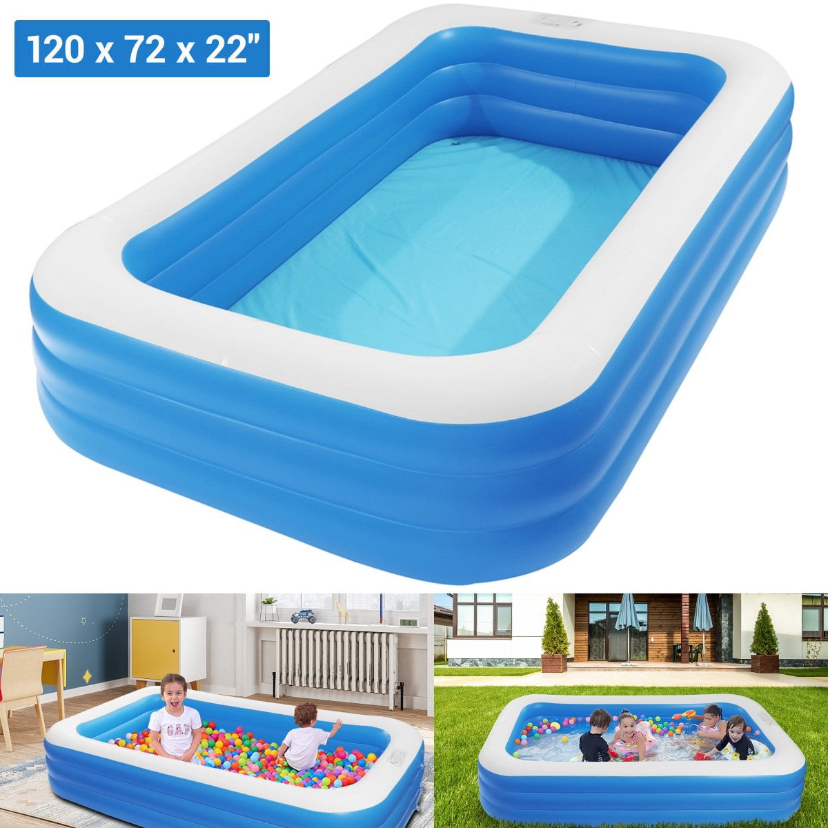 Details about   Inflatable Swimming Pool Family Full-Sized Inflatable Pools 118" x 72" x 22" 