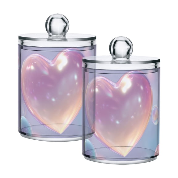 Translucent Heart Shape Valentine Translucent Plastic Cans Storage Canisters with Lid Set of 2