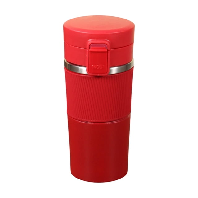 Taza de café aislada de acero inoxidable 304 de 400 ml, color sólido, taza de viaje con tapa de goma, tapa de un solo clic para uso en el coche y el hogar, vaso térmico con aislamiento al vacío para