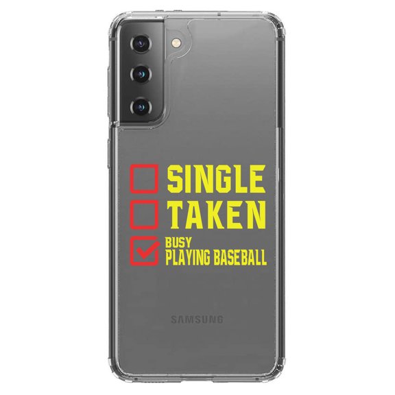 DistinctInk Clear Hybrid Case for Samsung Galaxy S21 (6.2" Screen) - Single Taken Busy Playing Baseball - Slim Profile Design