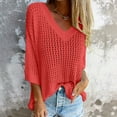 thumbnail image 7 of AherBiu Plus Size Tops for Women Crochet Knitted Hollow out 1/2 Sleeve V Neck Pullover Top Shirts Beachwear, 7 of 7