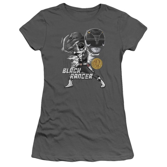 Power Rangers Black Ranger Junior Women's T-Shirt Sheer Charcoal