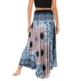 thumbnail image 4 of SWSMCLT Women's Boho Maxi Skirt Summer Beach Coverup Dress Flowy Swing Long Skirts Elastic Front Tie Waist Flowy Smocked High Waisted Pleated High Low Navy Blue Patterned1 Small-X-Large, 4 of 5