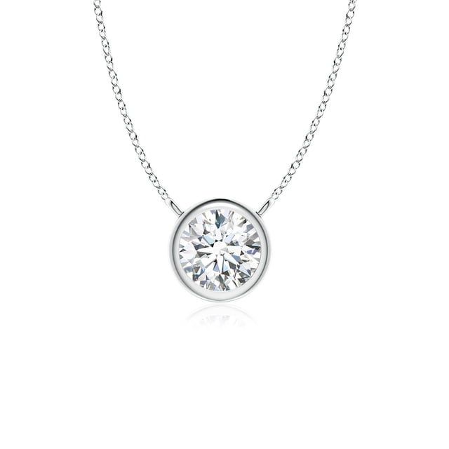 Angara Collier Diamant Naturel - Collier Solitaire Diamant Rond Serti de Lunettes en Or Blanc 14K pour Femmes