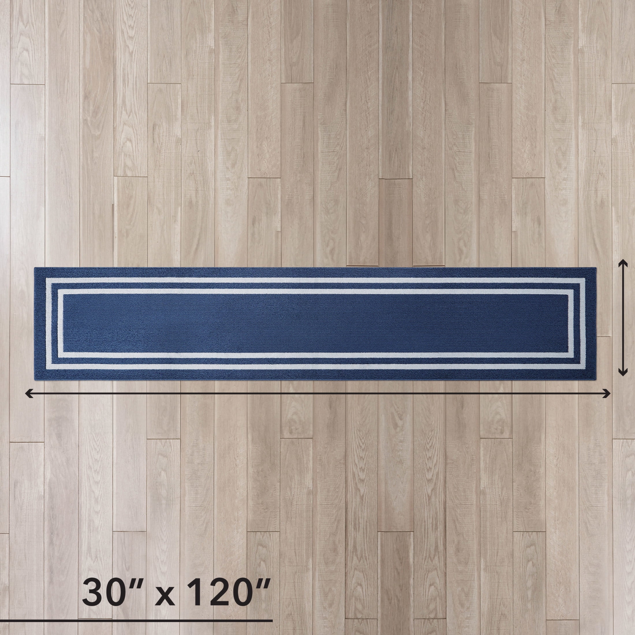 Washable Skid-Resistant Runner Rug, Border, Denim Twist and Light Grey, 30 " x 120"