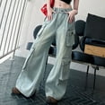 thumbnail image 6 of Ruyang Girls Wide Leg Cargo Jeans Teen Trendy Ripped Hip H𝐨p Pants Elastic High Waisted Baggy Vintage Denim Bottoms Winter Clothes, 6 of 8