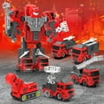 thumbnail image 6 of Qonioi Puzzle Transformation Engineering Vehicle, 5-in-1 Fire Truck to Robot Model, Press Go Toy Set Transforming Vehicle, 6 of 6