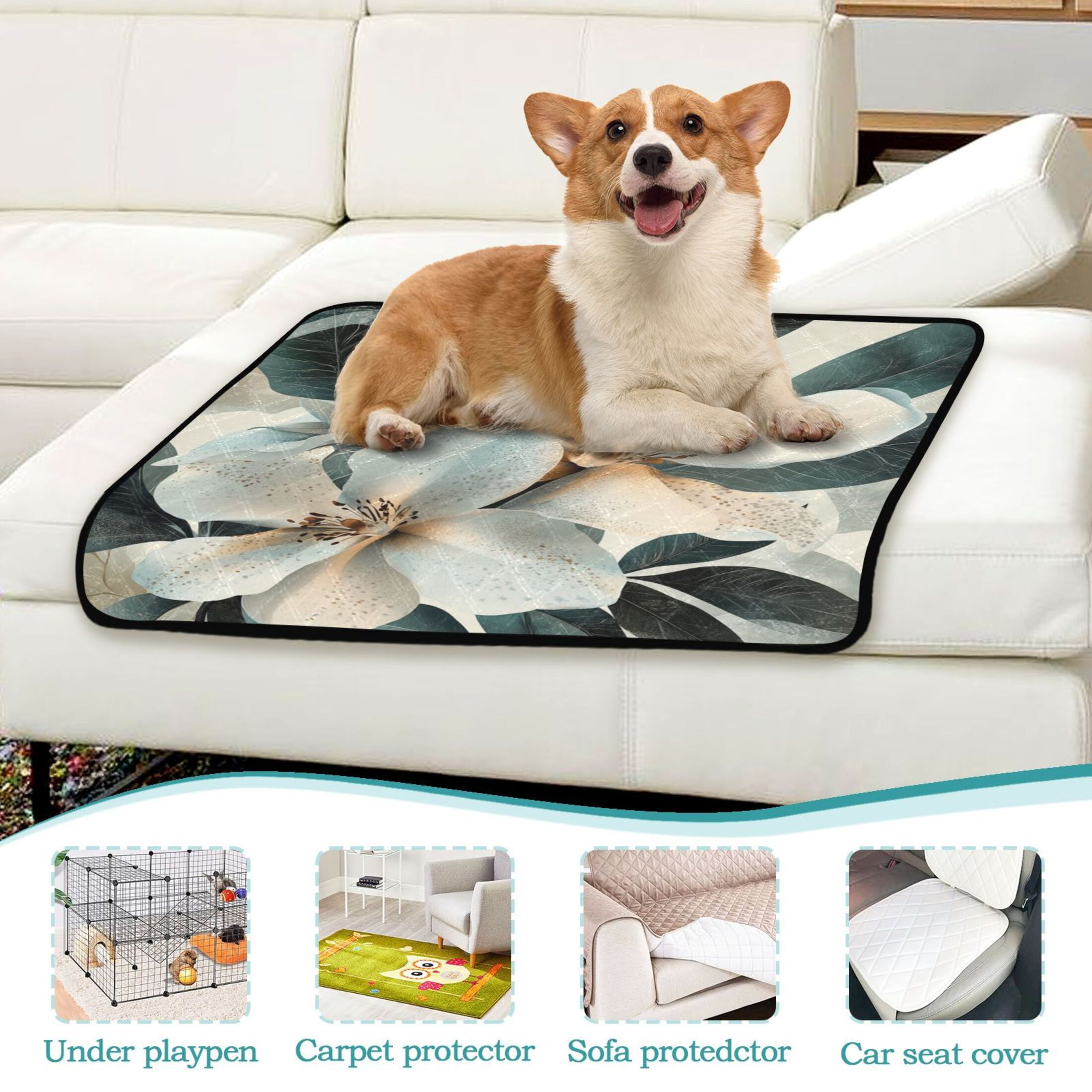 Qxltty Exotic White Flowers Cat litter Pads Pet Set of 3 Diaper Mats Center Anti-leakage Layer Absorbent Soft and Comfortable