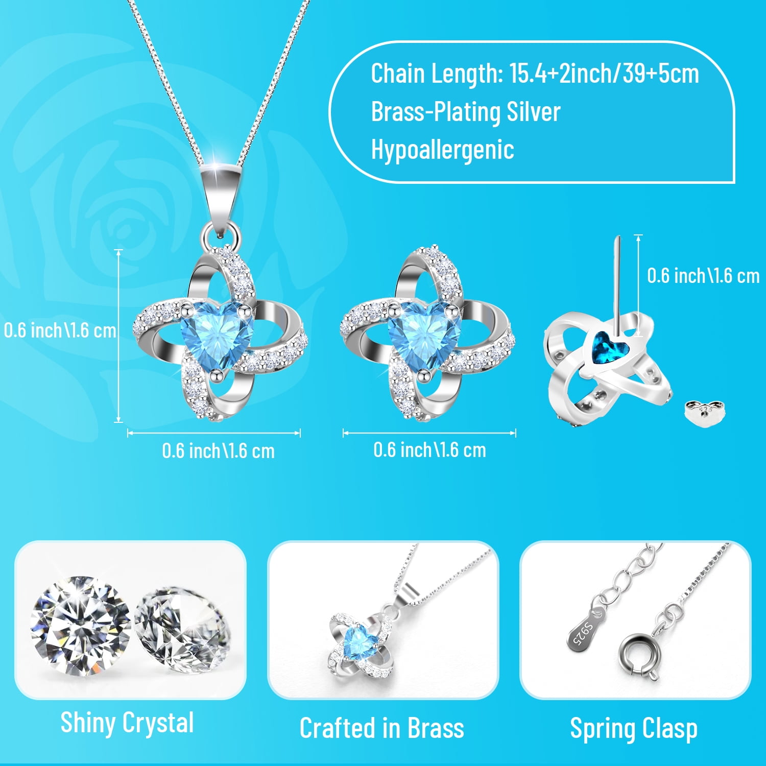 Eternal Rose with Necklace Earrings Set Birthday Gifts for Women Mom Preserved Real Flowers Mothers Day Valentines Day Gifts Anniversary Jewelry Sets for Women Grandma Wife Girlfriend Her (Blue)