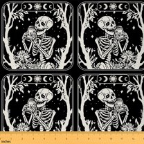 Homewish Gothic Skull Skeleton Fabric by the Yard 1 Yard,Spooky Halloween Home Decor Fabric by the Yard,Black Beige Sewing Fabric For Boys Girls,Super Cozy Room Decor