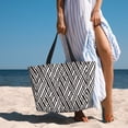 thumbnail image 3 of Wukai Black White Stripes Print Zipper Bag,large Beach Tote Bag,Waterproof Sandproof Bag,Grocery and Picnic Tote Travel Bag, 3 of 5