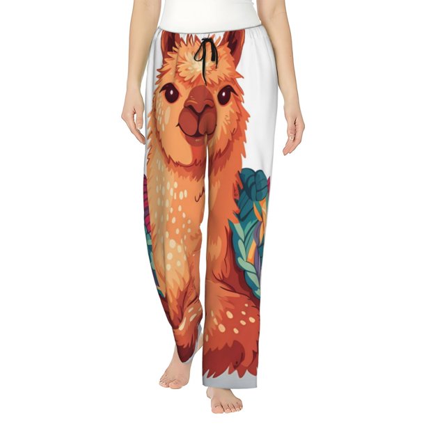 Balery Cozy Knitting Llama Pantalones de pijama para mujer, pijamas ultraligeros, pantalones de estar por casa-Small